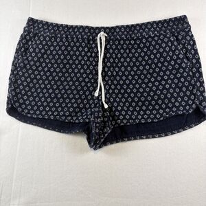 LOFT Women’s Shorts XL Blue White Print Drawstring Pockets 100% Cotton beachy